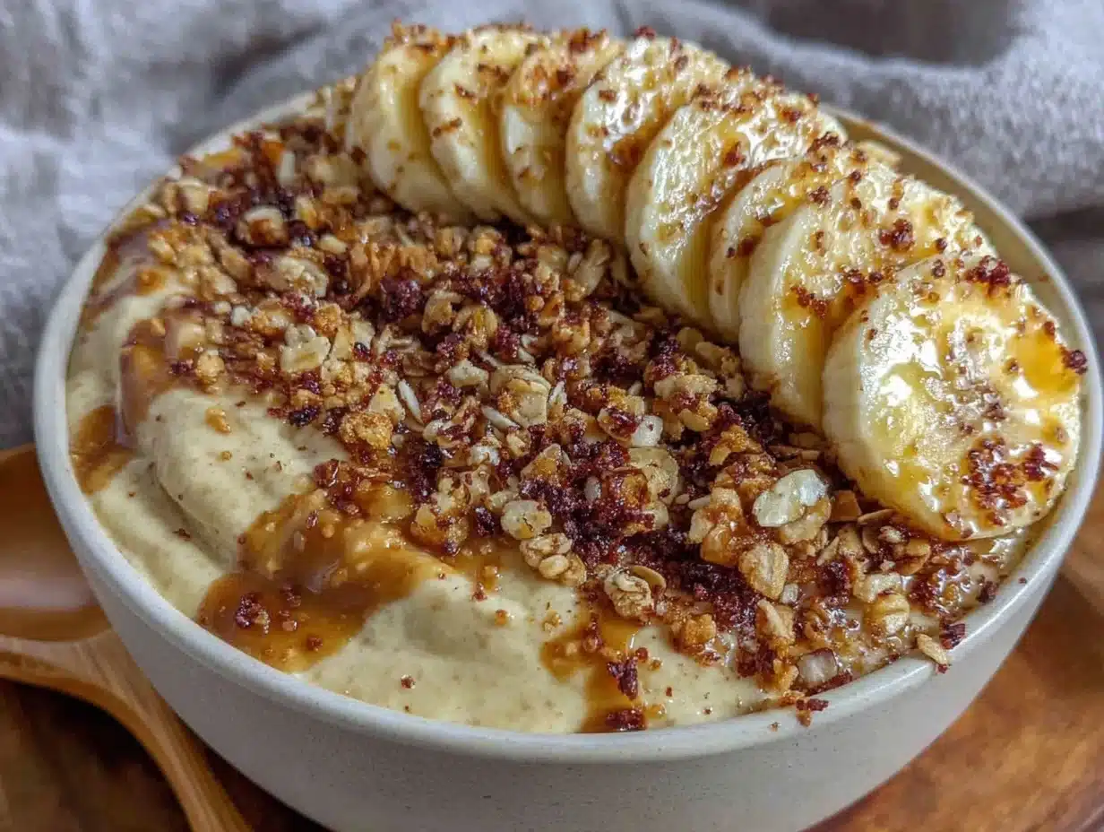 peanut butter banana protein smoothie bowl - featured image