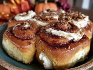 pumpkin cream cheese stuffed cinnamon rolls - featured image
