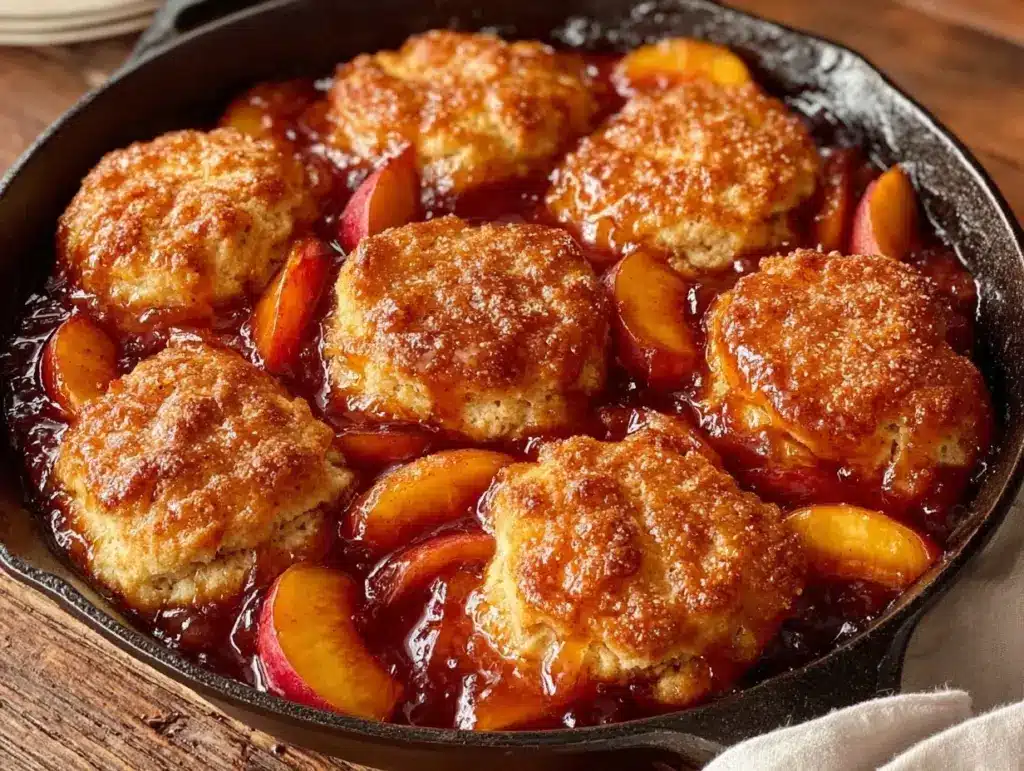 skillet brown butter peach cobbler - featured image
