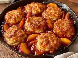 skillet brown butter peach cobbler - featured image