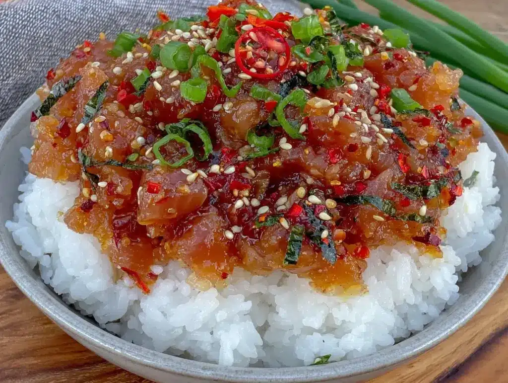 spicy tuna and rice bowl - featured image