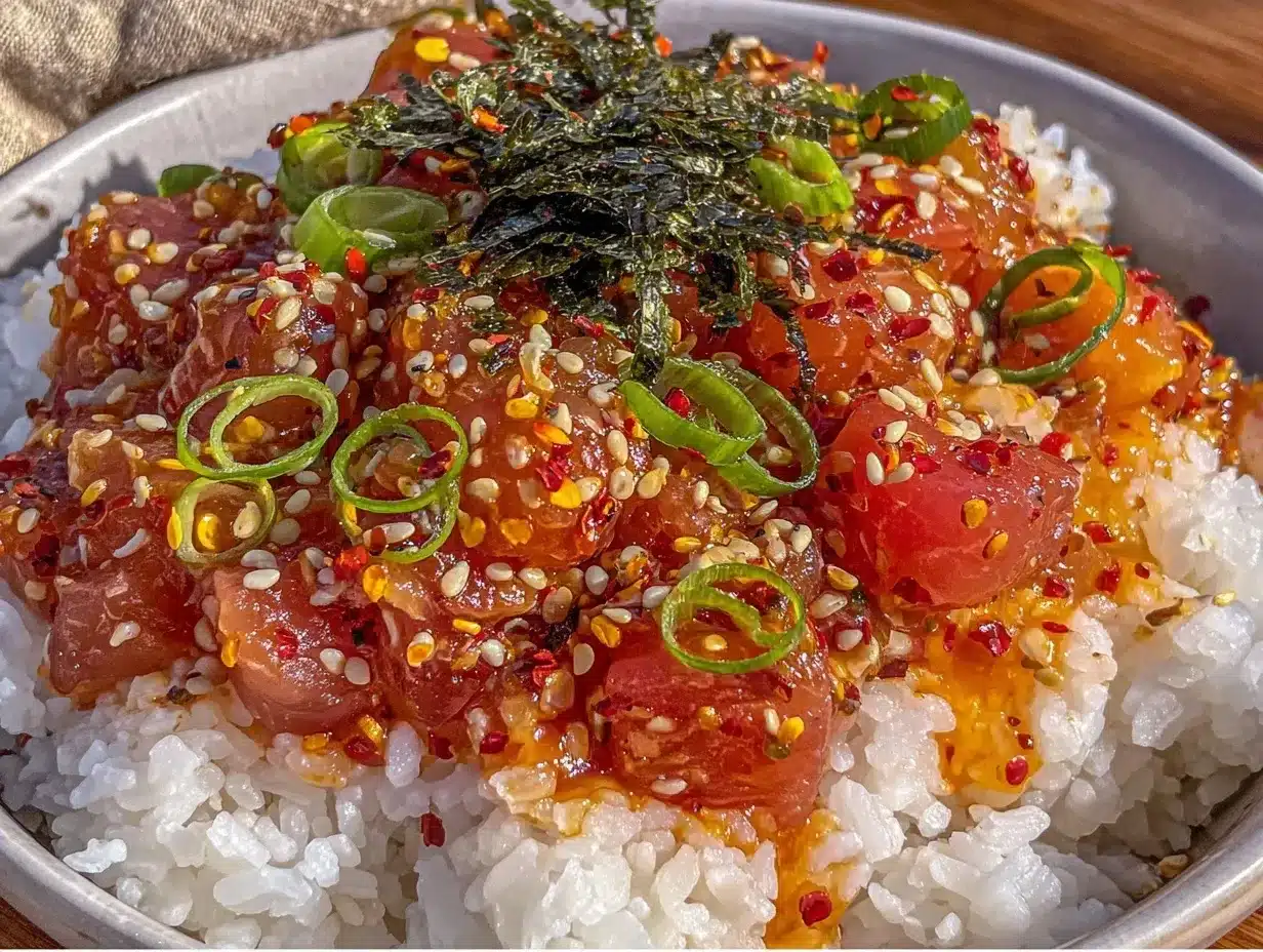 spicy tuna and rice bowl preparation steps