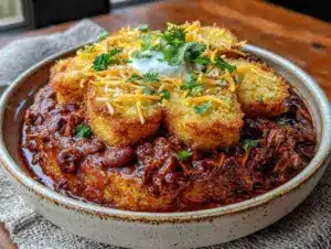 best slow cooker football chili with cornbread croutons - featured image