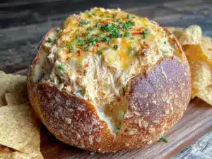 buffalo chicken dip stuffed bread bowl - featured image