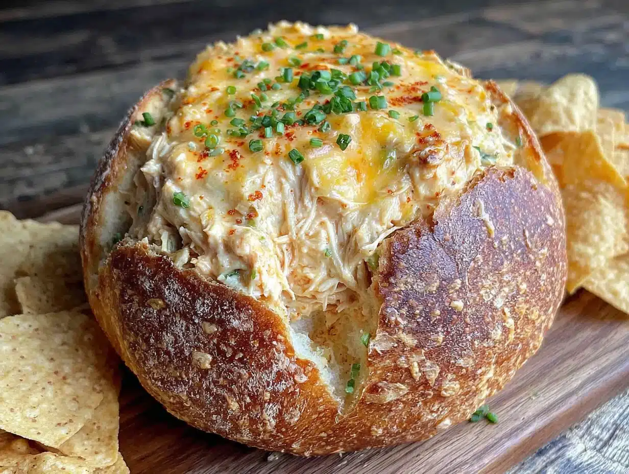 buffalo chicken dip stuffed bread bowl - featured image