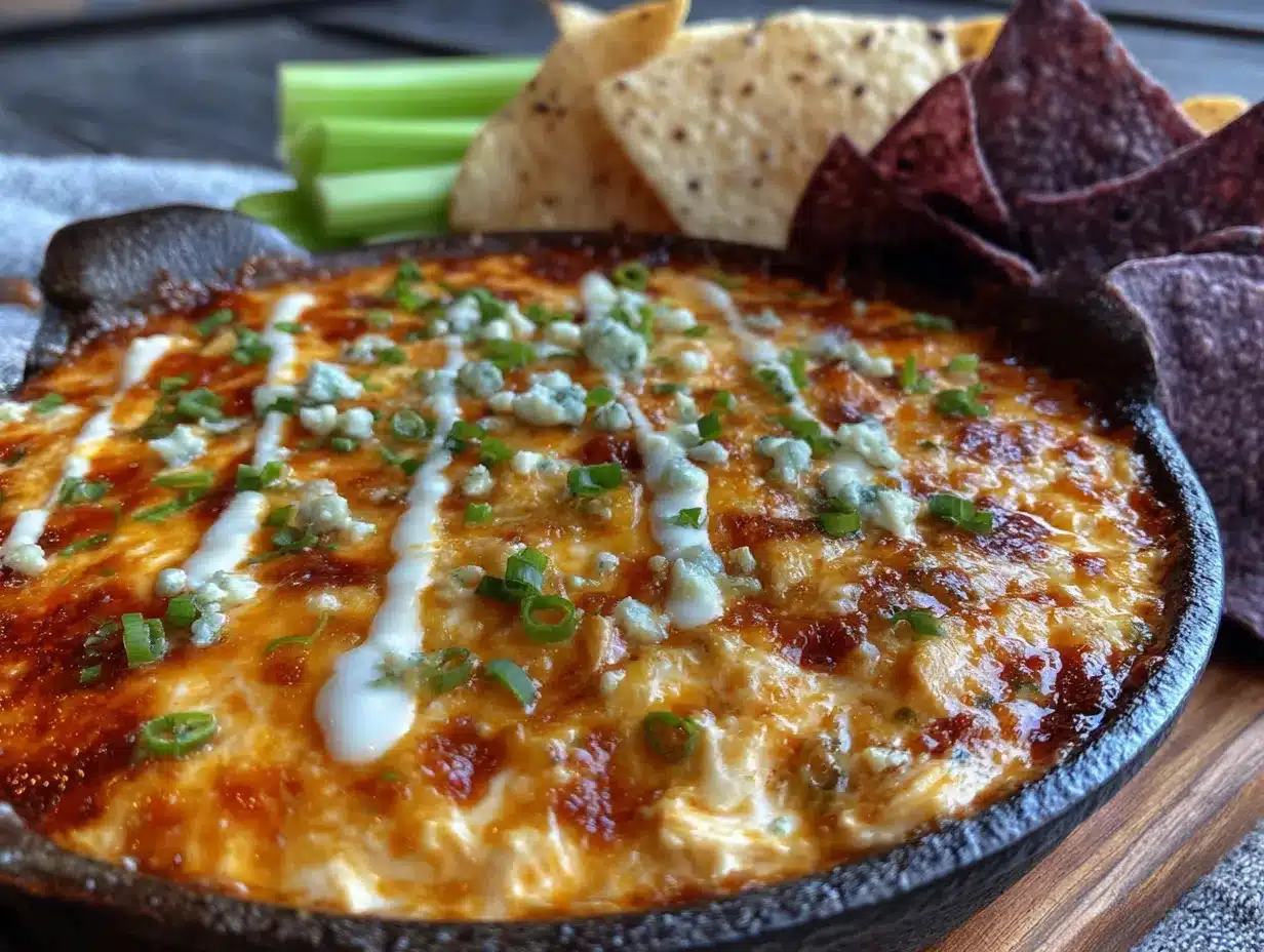 creamy loaded buffalo chicken dip with ranch drizzle preparation steps