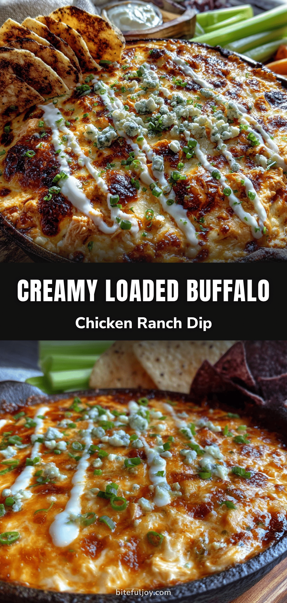 creamy loaded buffalo chicken dip with ranch drizzle recipe