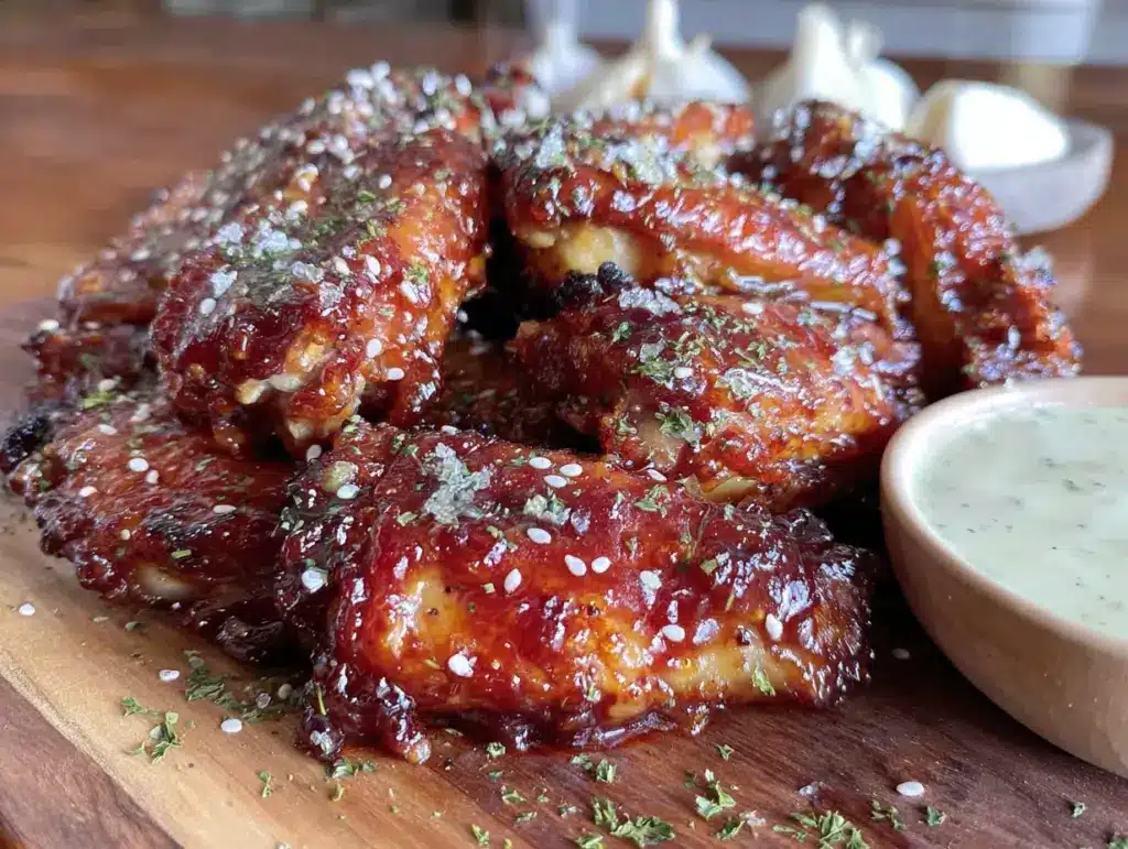 crispy baked honey garlic chicken wings - featured image