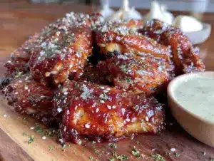 crispy baked honey garlic chicken wings - featured image