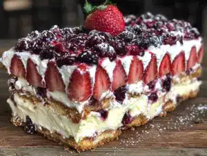 easy red white and blueberry icebox cake - featured image