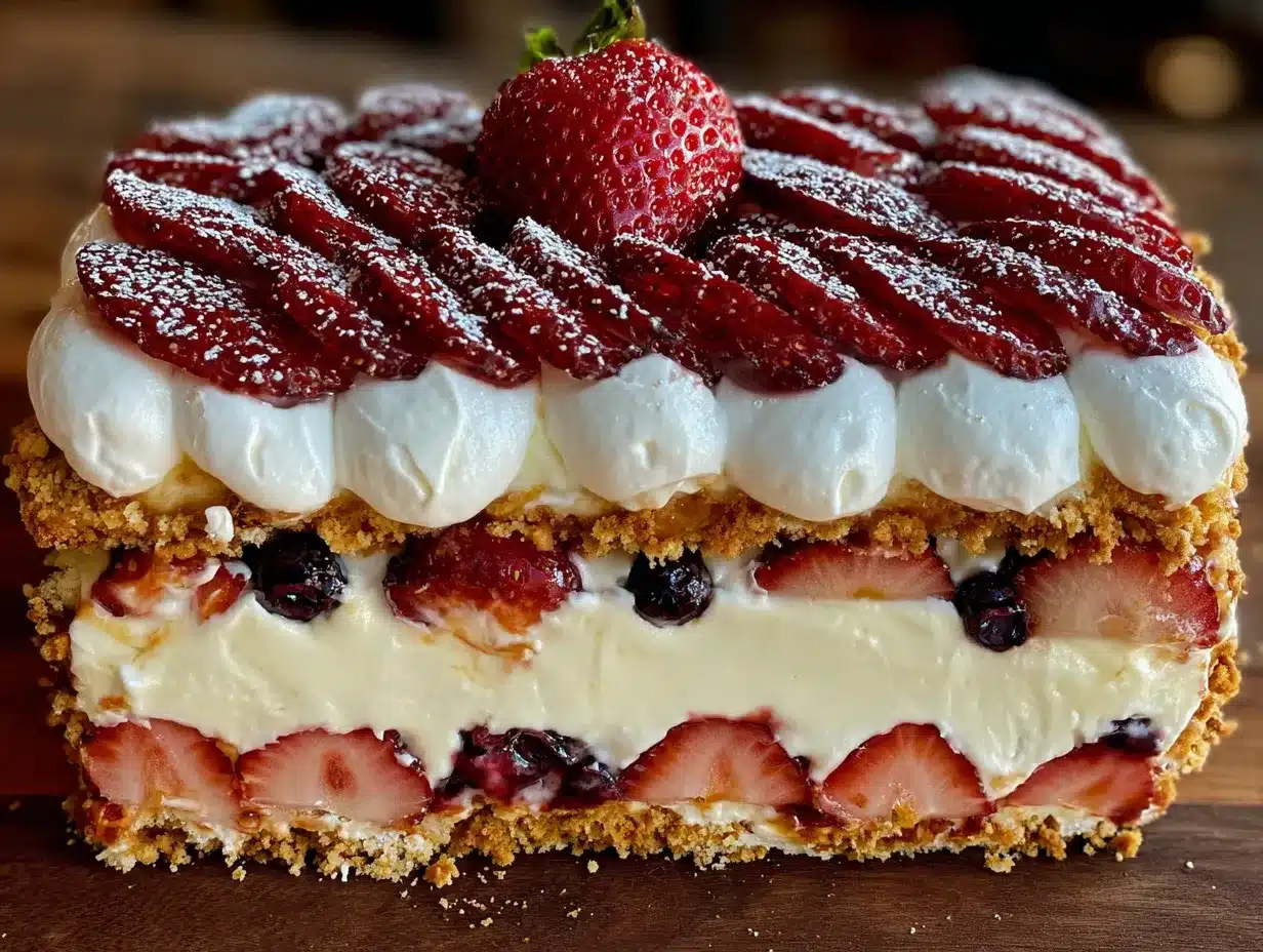 easy red white and blueberry icebox cake preparation steps