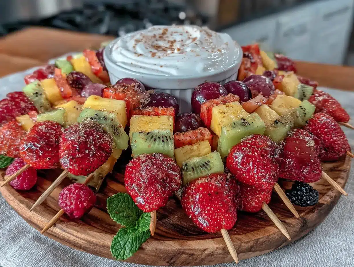 fresh rainbow fruit kabobs preparation steps