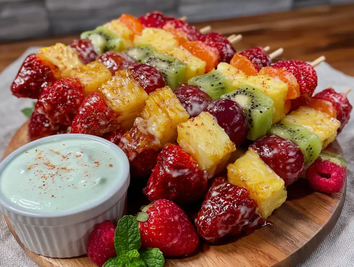 fresh rainbow fruit kabobs - featured image