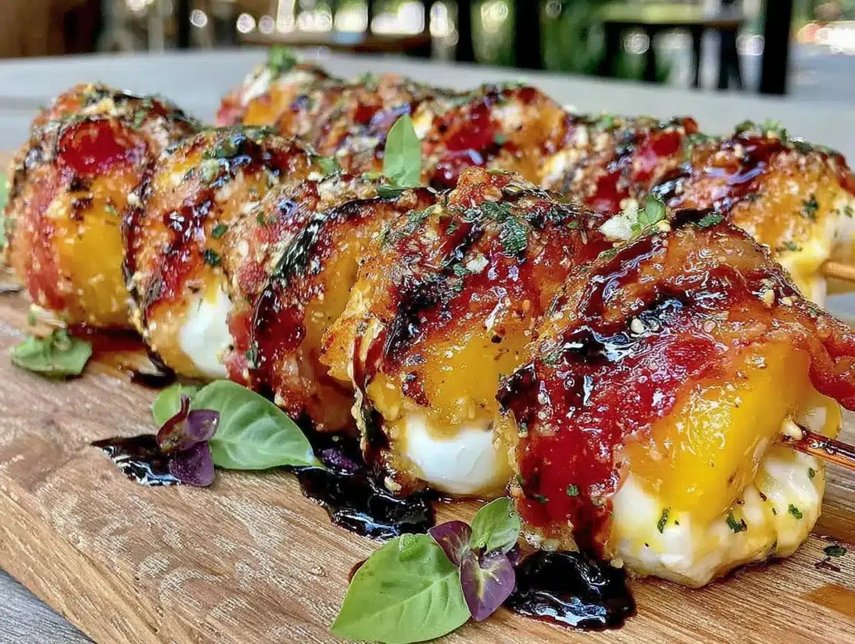 Grilled Peach and Burrata Skewers with Honey Balsamic preparation steps